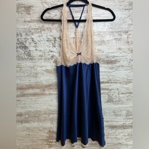 EUC Victoria's Secret Blue Satin lace Slip Dress sz medium